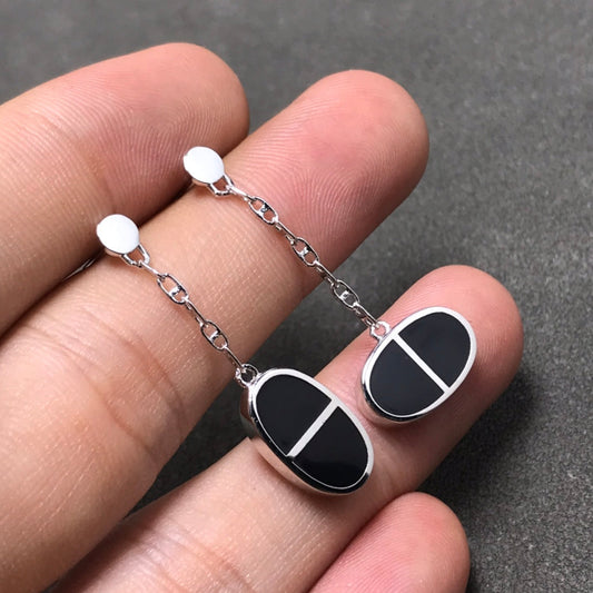 [Sparkle]CHAINE VERSO BLACK CERAMIC SILVER OHRRINGE