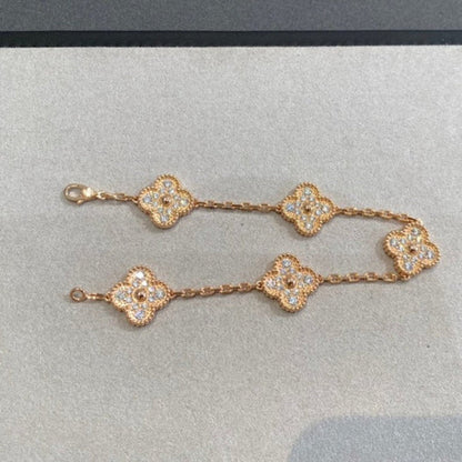 [Sparkle]Armband LUCKY CLOVER 5 Motive – VOLLSTÄNDIG MIT DIAMANTEN BESETZT