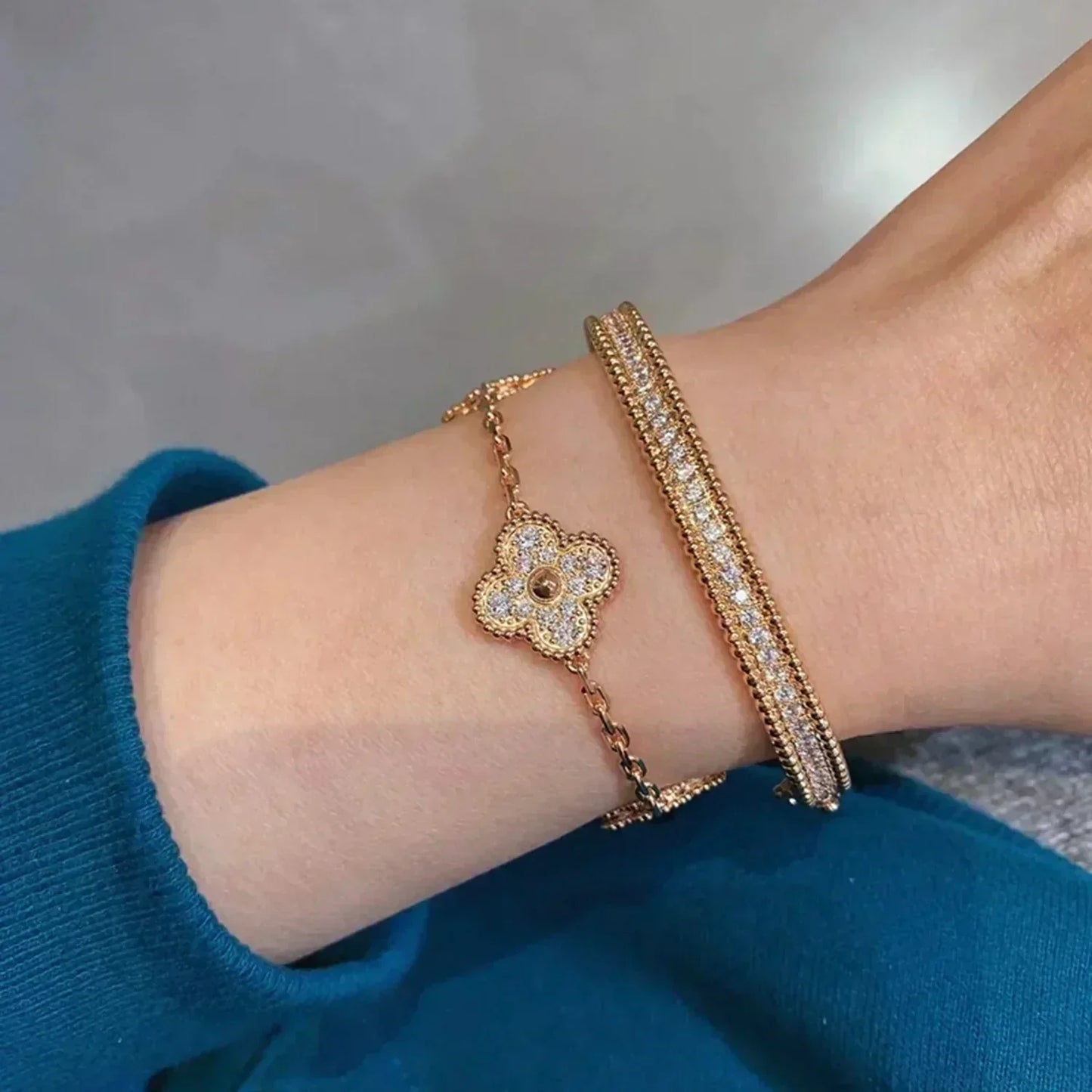 [Sparkle]Armband LUCKY CLOVER 5 Motive – VOLLSTÄNDIG MIT DIAMANTEN BESETZT