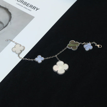 [sparkle Jewelry ]CLOVER BRACELET 5 MOTIFS MOP CHALCEDONY SILVER