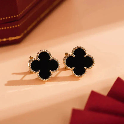 [sparkle Jewelry ]CLOVER MEDIUM 1 MOTIFS  ONYX STUD EARRINGS
