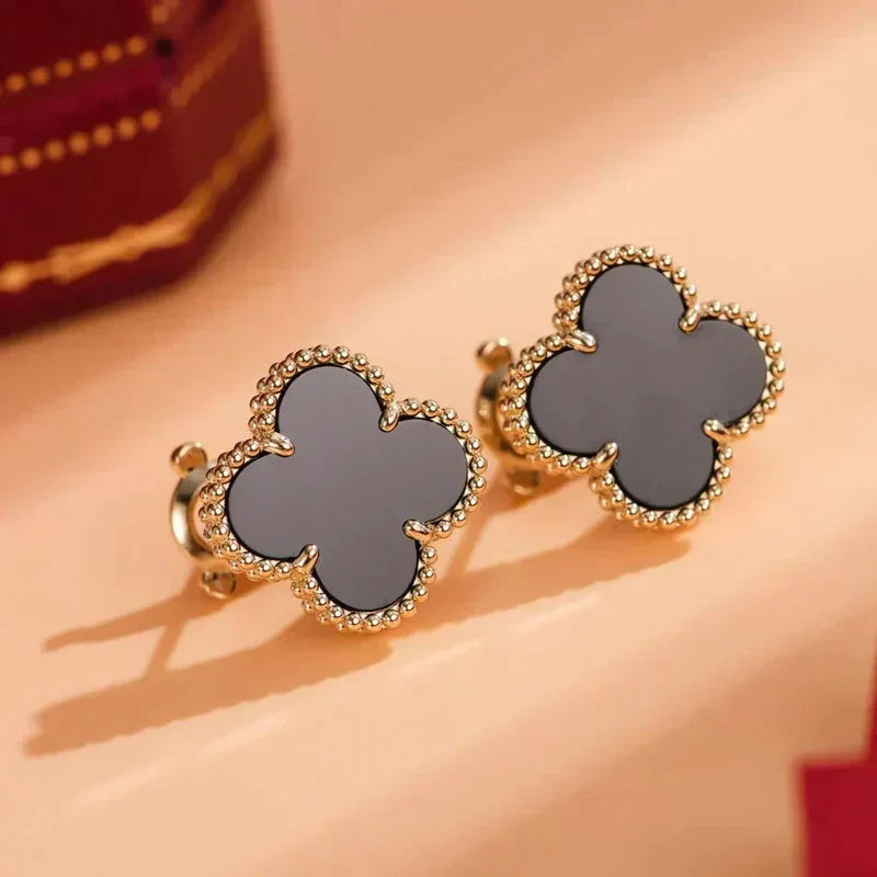 [sparkle Jewelry ]CLOVER MEDIUM 1 MOTIFS  ONYX STUD EARRINGS