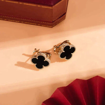[sparkle Jewelry ]CLOVER MEDIUM 1 MOTIFS  ONYX STUD EARRINGS