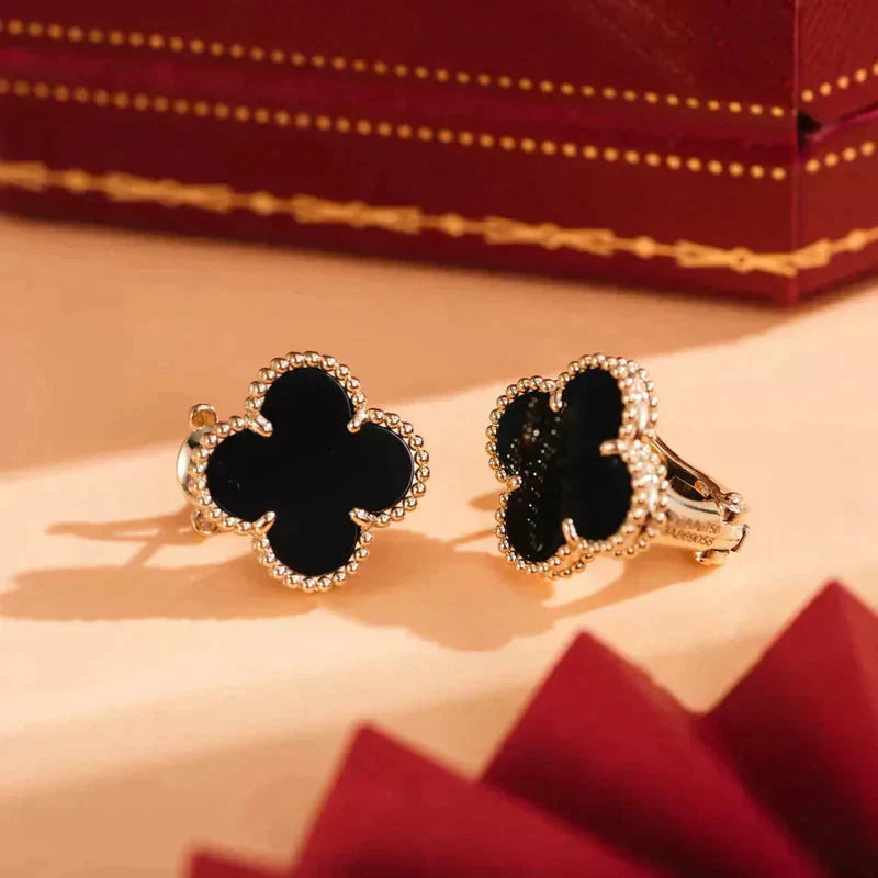 [sparkle Jewelry ]CLOVER MEDIUM 1 MOTIFS  ONYX STUD EARRINGS