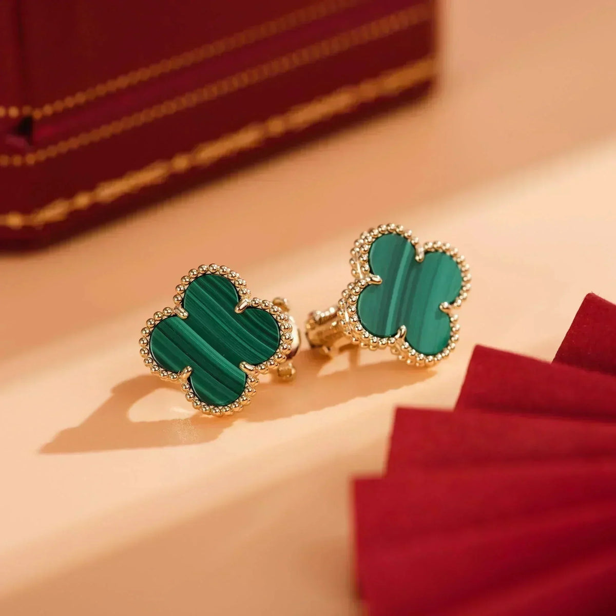 [sparkle Jewelry ]CLOVER MEDIUM 1 MOTIFS MALACHITE  EARRINGS