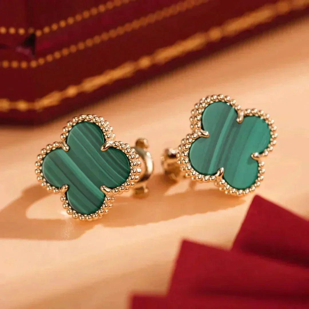 [sparkle Jewelry ]CLOVER MEDIUM 1 MOTIFS MALACHITE  EARRINGS
