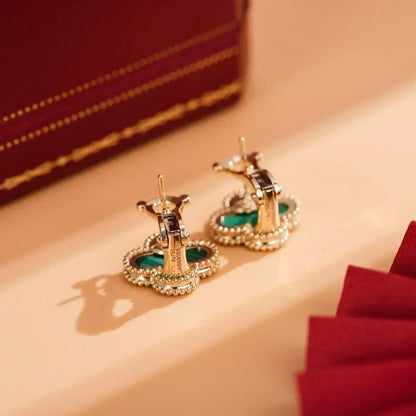 [sparkle Jewelry ]CLOVER MEDIUM 1 MOTIFS MALACHITE  EARRINGS