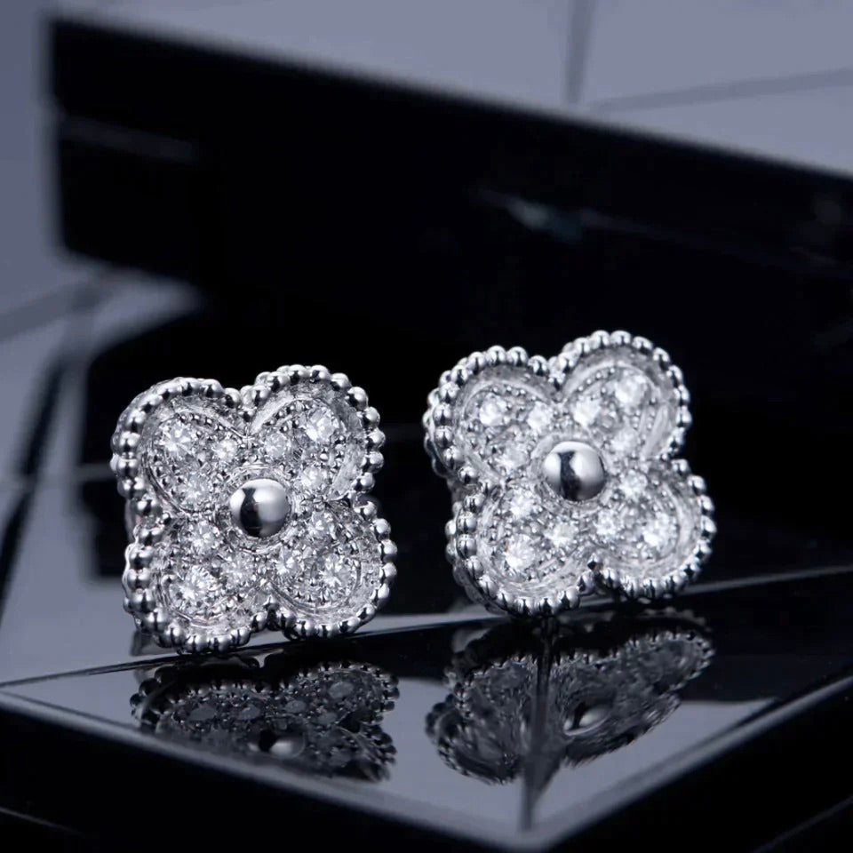 [sparkle Jewelry ]CLOVER 1 MOTIFS DIAMOND STUD EARRINGS SILVER