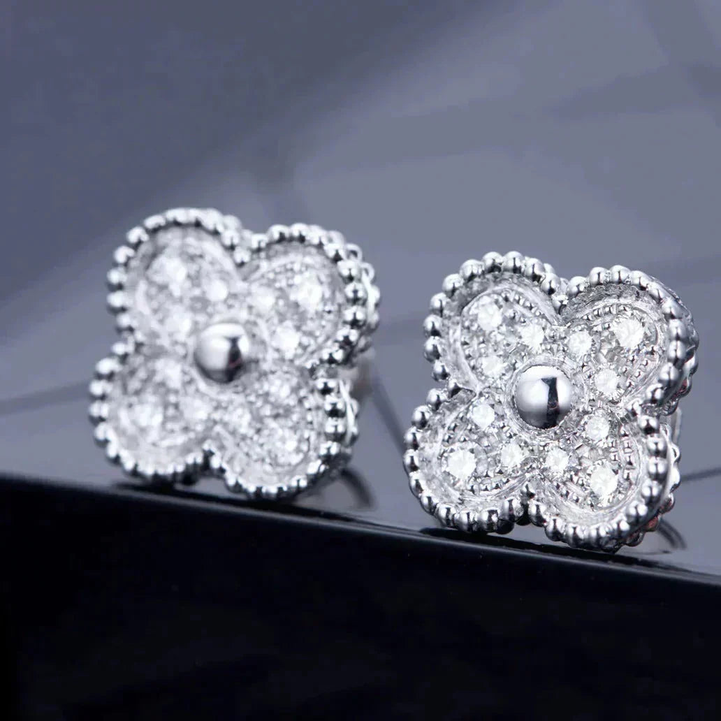 [sparkle Jewelry ]CLOVER 1 MOTIFS DIAMOND STUD EARRINGS SILVER