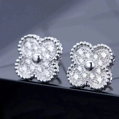 [sparkle Jewelry ]CLOVER 1 MOTIFS DIAMOND STUD EARRINGS SILVER
