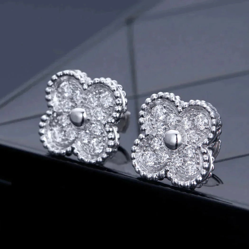 [sparkle Jewelry ]CLOVER 1 MOTIFS DIAMOND STUD EARRINGS SILVER