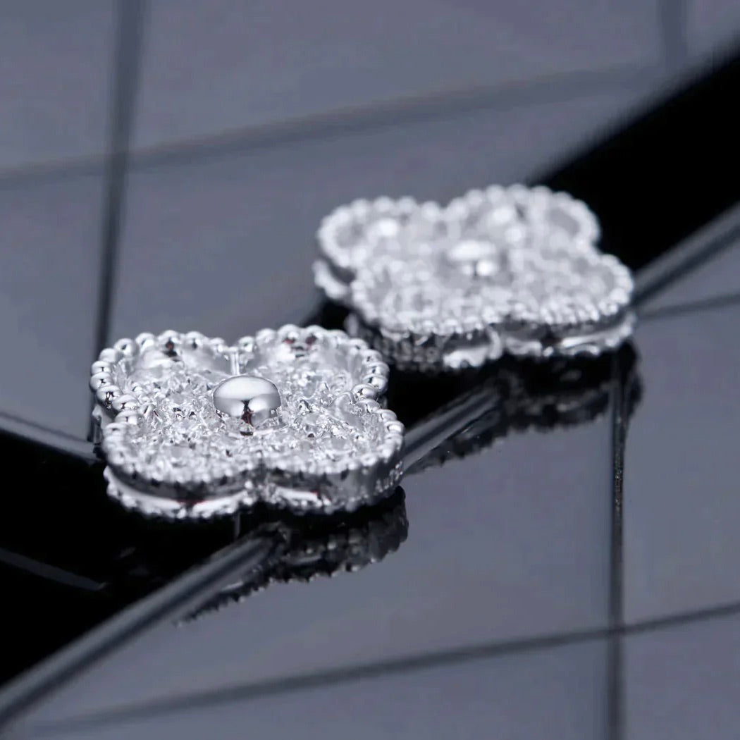 [sparkle Jewelry ]CLOVER 1 MOTIFS DIAMOND STUD EARRINGS SILVER