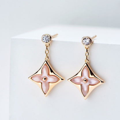 [Sparkle]ダブルスター ローズゴールド マザーオブパール ドロップピアス