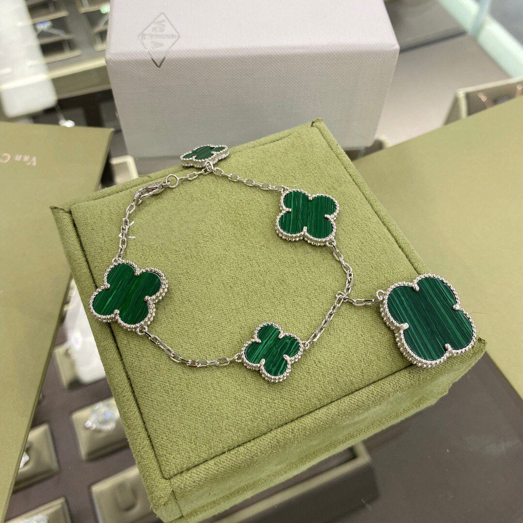 [sparkle Jewelry ]CLOVER 5 MOTIFS SIVLER MALACHITE BRACELET