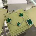 [sparkle Jewelry ]CLOVER 5 MOTIFS SIVLER MALACHITE BRACELET