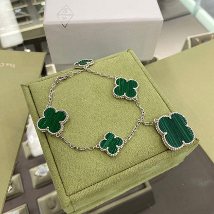 [sparkle Jewelry ]CLOVER 5 MOTIFS SIVLER MALACHITE BRACELET