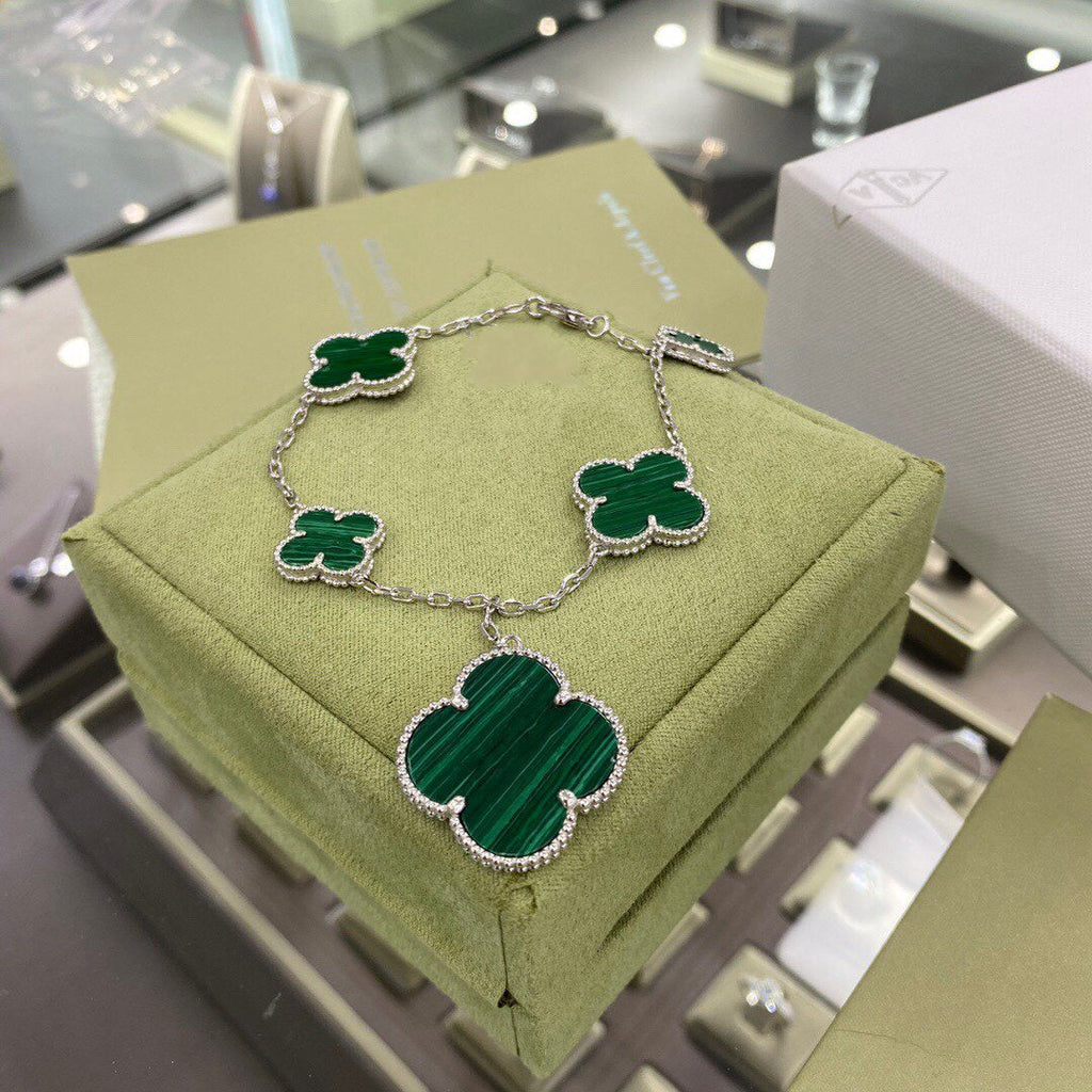 [sparkle Jewelry ]CLOVER 5 MOTIFS SIVLER MALACHITE BRACELET