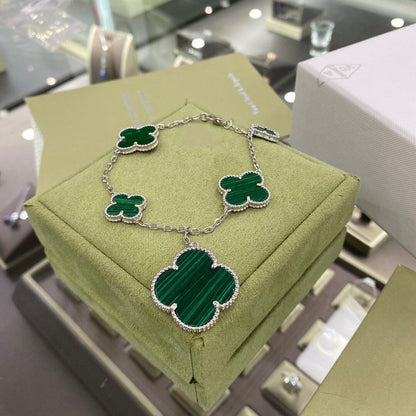 [sparkle Jewelry ]CLOVER 5 MOTIFS SIVLER MALACHITE BRACELET