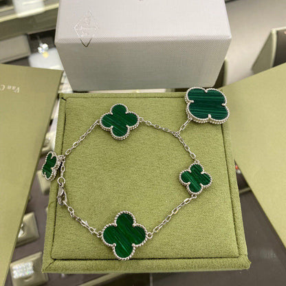 [sparkle Jewelry ]CLOVER 5 MOTIFS SIVLER MALACHITE BRACELET