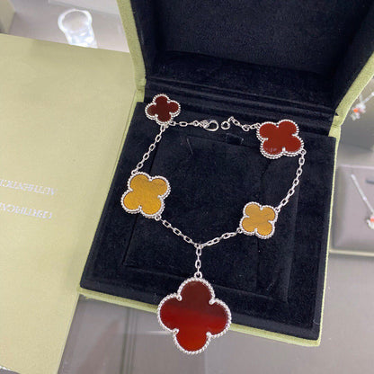 [sparkle Jewelry ]CLOVER 5 MOTIFS SIVLER CARNELIAN TIGER EYE BRACELET