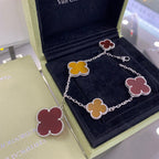 [sparkle Jewelry ]CLOVER 5 MOTIFS SIVLER CARNELIAN TIGER EYE BRACELET