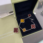 [sparkle Jewelry ]CLOVER 5 MOTIFS SIVLER CARNELIAN TIGER EYE BRACELET