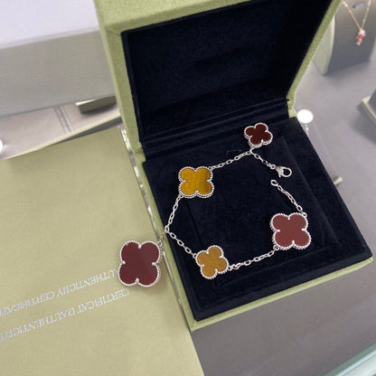 [sparkle Jewelry ]CLOVER 5 MOTIFS SIVLER CARNELIAN TIGER EYE BRACELET