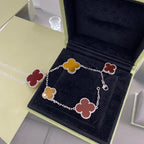 [sparkle Jewelry ]CLOVER 5 MOTIFS SIVLER CARNELIAN TIGER EYE BRACELET