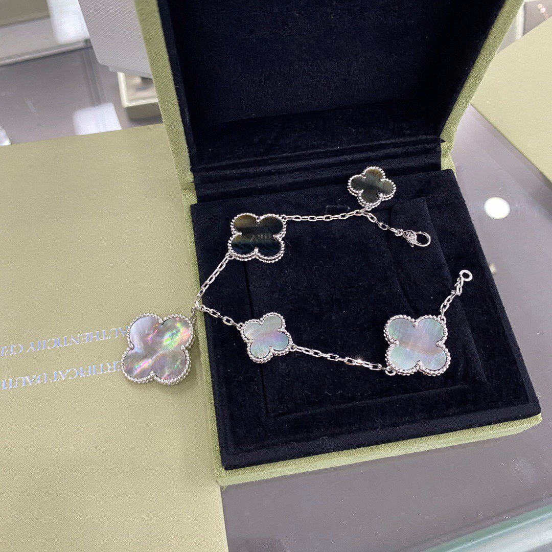 [sparkle Jewelry ]CLOVER 5 MOTIFS SIVLER DARK MOP BRACELET