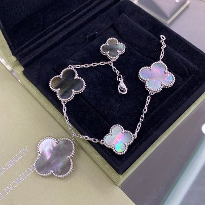 [sparkle Jewelry ]CLOVER 5 MOTIFS SIVLER DARK MOP BRACELET