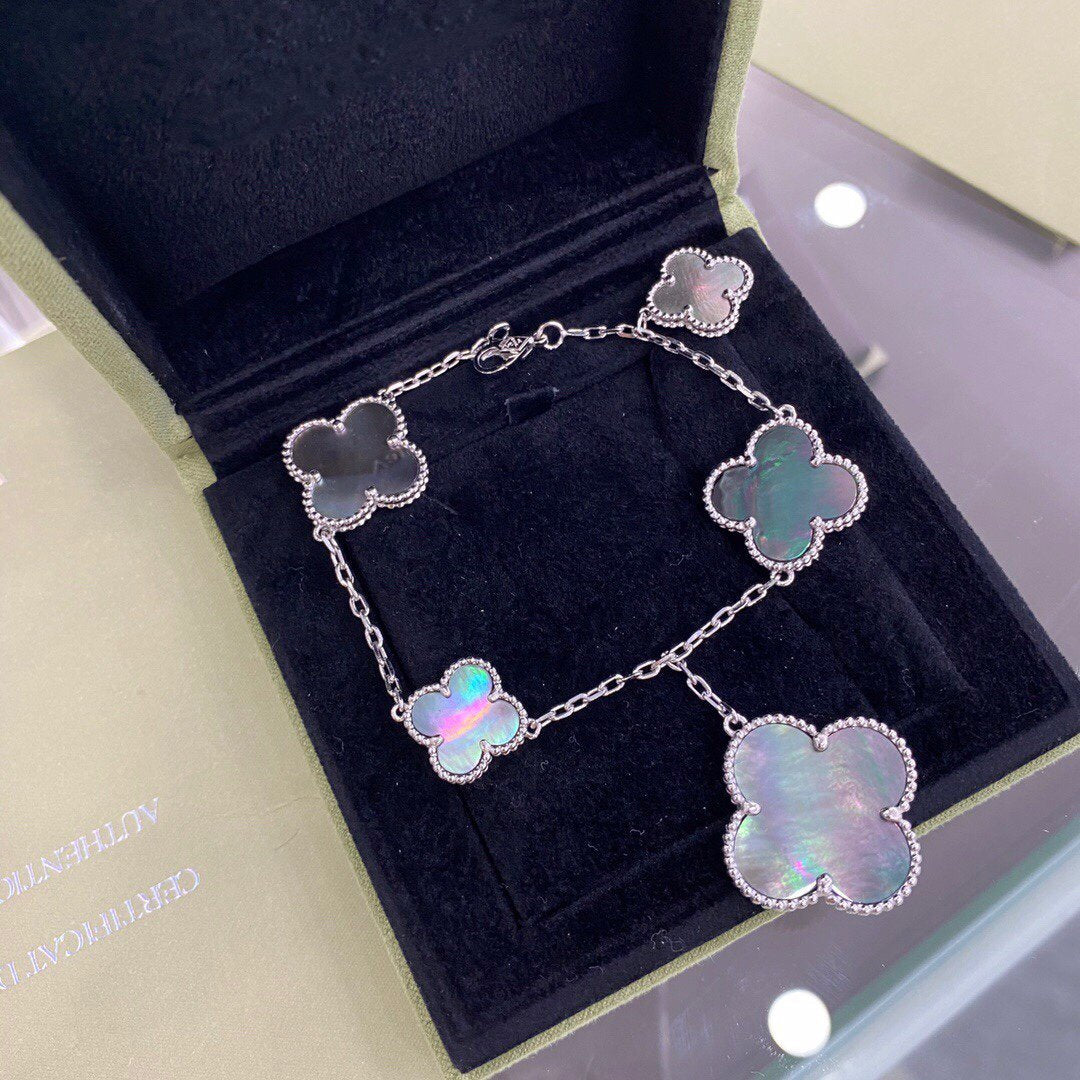 [sparkle Jewelry ]CLOVER 5 MOTIFS SIVLER DARK MOP BRACELET