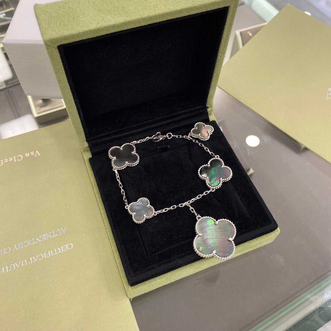 [sparkle Jewelry ]CLOVER 5 MOTIFS SIVLER DARK MOP BRACELET