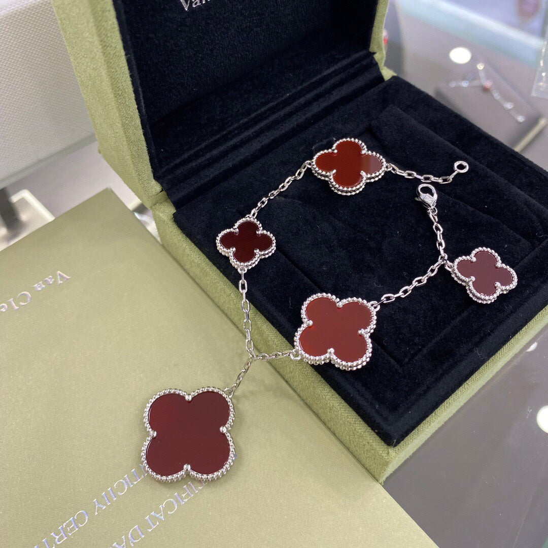 [sparkle Jewelry ]CLOVER 5 MOTIFS SIVLER CARNELIAN BRACELET