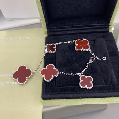 [sparkle Jewelry ]CLOVER 5 MOTIFS SIVLER CARNELIAN BRACELET