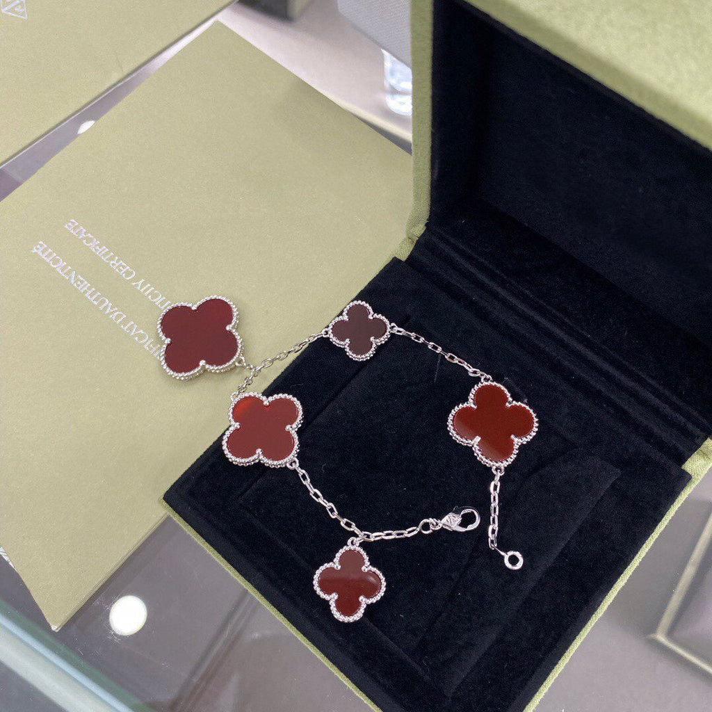 [sparkle Jewelry ]CLOVER 5 MOTIFS SIVLER CARNELIAN BRACELET
