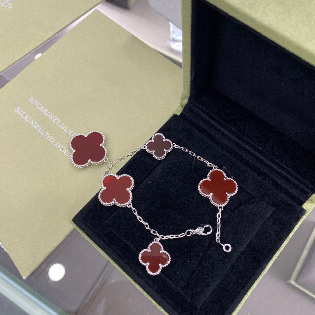 [sparkle Jewelry ]CLOVER 5 MOTIFS SIVLER CARNELIAN BRACELET
