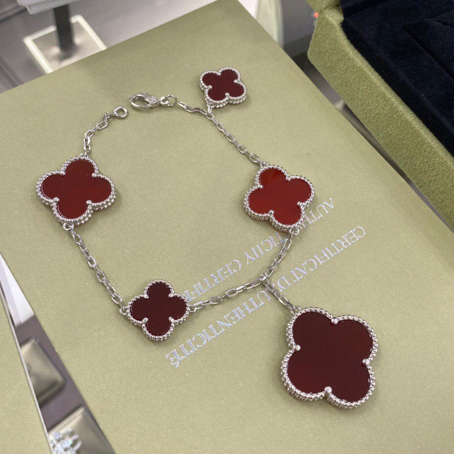 [sparkle Jewelry ]CLOVER 5 MOTIFS SIVLER CARNELIAN BRACELET