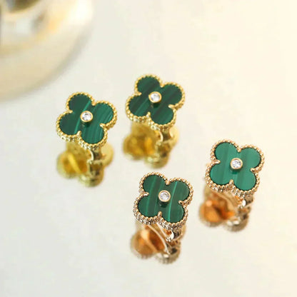 [sparkle Jewelry ]CLOVER MEDIUM 1 MOTIFS MALACHITE DIAMOND EARRINGS
