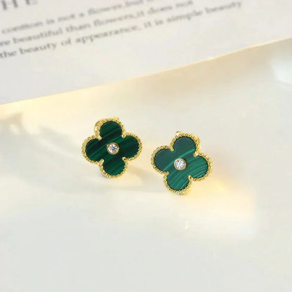 [sparkle Jewelry ]CLOVER MEDIUM 1 MOTIFS MALACHITE DIAMOND EARRINGS