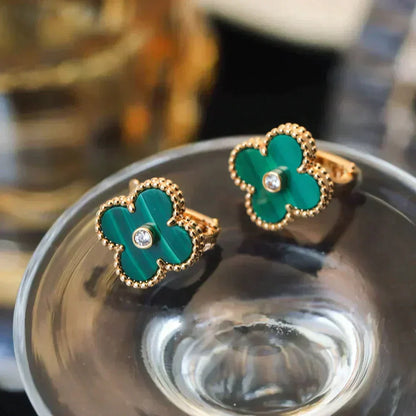 [sparkle Jewelry ]CLOVER MEDIUM 1 MOTIFS MALACHITE DIAMOND EARRINGS