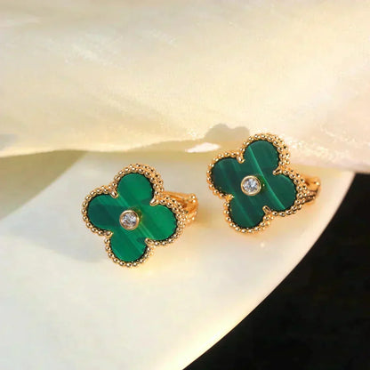 [sparkle Jewelry ]CLOVER MEDIUM 1 MOTIFS MALACHITE DIAMOND EARRINGS