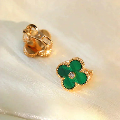 [sparkle Jewelry ]CLOVER MEDIUM 1 MOTIFS MALACHITE DIAMOND EARRINGS