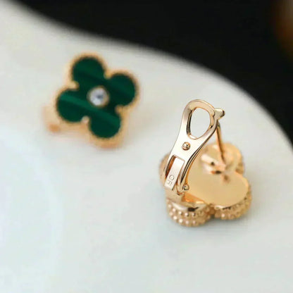 [sparkle Jewelry ]CLOVER MEDIUM 1 MOTIFS MALACHITE DIAMOND EARRINGS