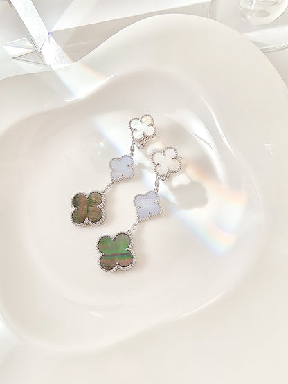 [sparkle Jewelry ]CLOVER 3 MOTIFS CHALCEDONY DARK MOP SILVER EARRINGS
