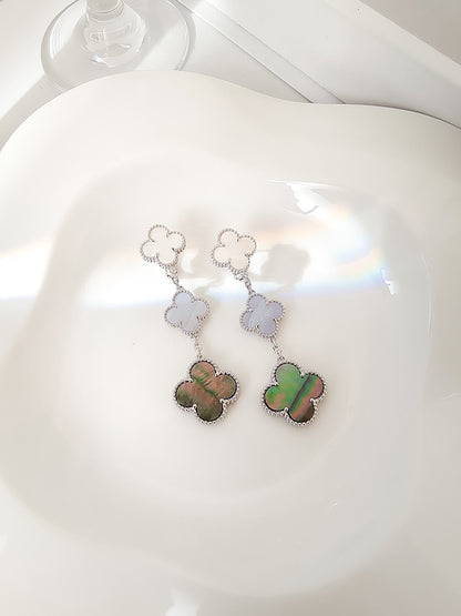 [sparkle Jewelry ]CLOVER 3 MOTIFS CHALCEDONY DARK MOP SILVER EARRINGS