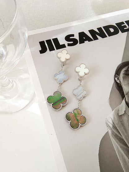 [sparkle Jewelry ]CLOVER 3 MOTIFS CHALCEDONY DARK MOP SILVER EARRINGS
