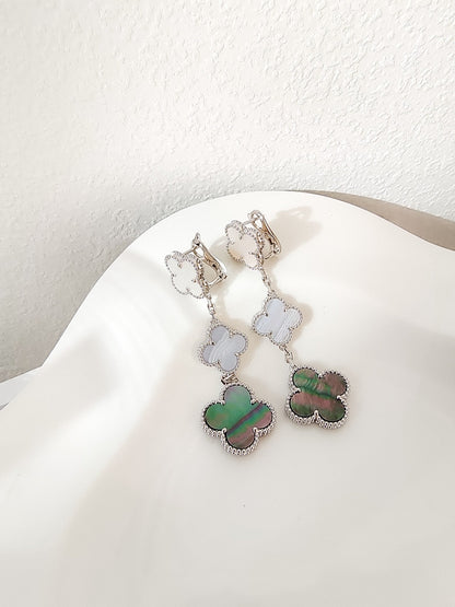 [sparkle Jewelry ]CLOVER 3 MOTIFS CHALCEDONY DARK MOP SILVER EARRINGS