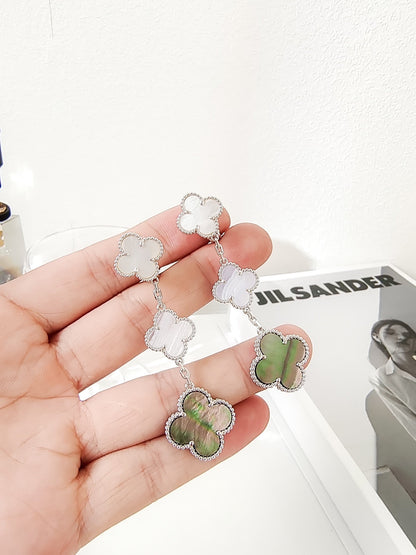 [sparkle Jewelry ]CLOVER 3 MOTIFS CHALCEDONY DARK MOP SILVER EARRINGS