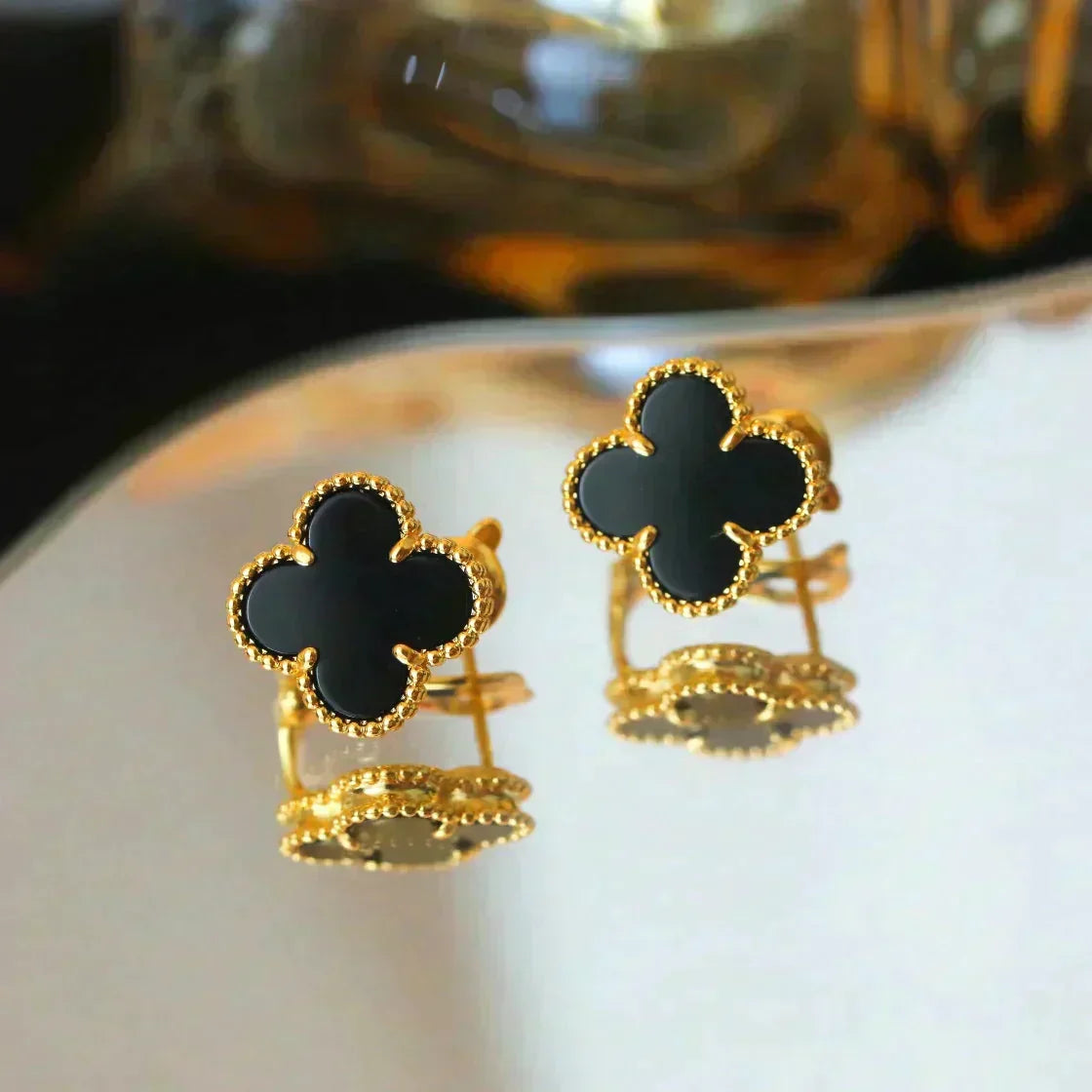 [sparkle Jewelry ]CLOVER MEDIUM 1 MOTIFS  ONYX STUD EARRINGS