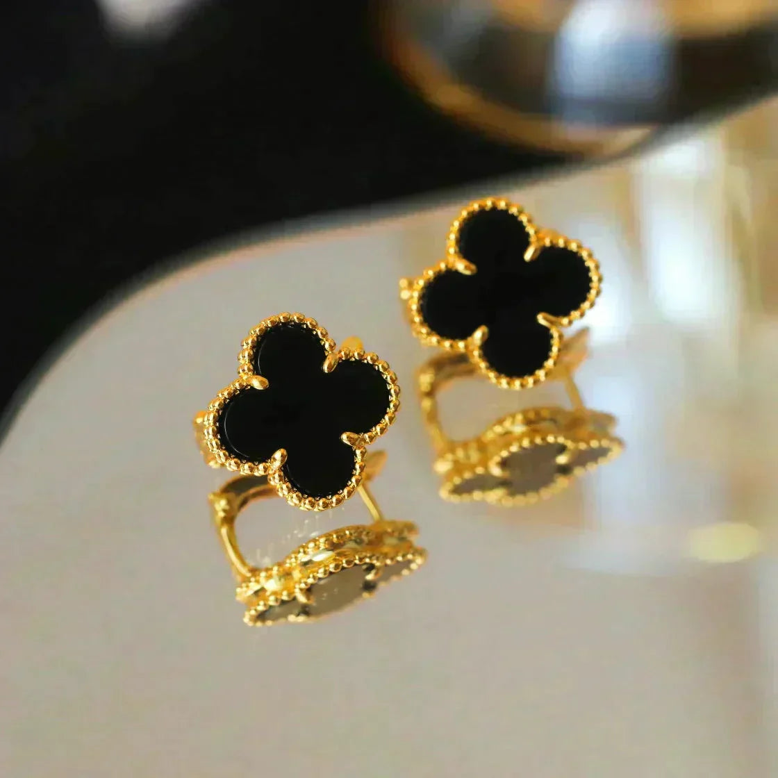 [sparkle Jewelry ]CLOVER MEDIUM 1 MOTIFS  ONYX STUD EARRINGS